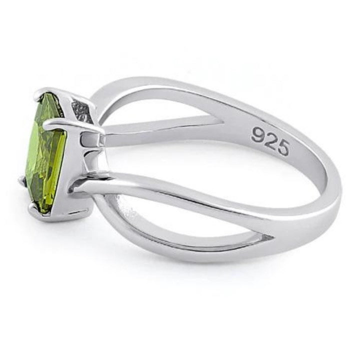 Silver Twist Peridot CZ Ring