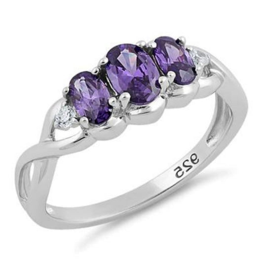 Silver Amethyst CZ Ring