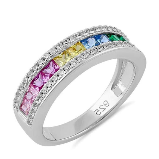 Silver Multicolor CZ Band