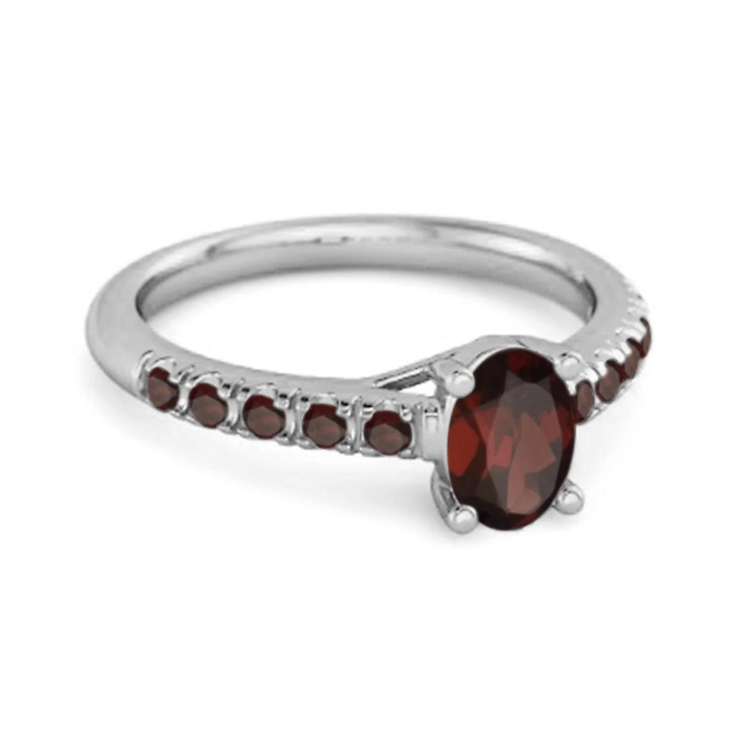 Silver Garnet Halo Ring