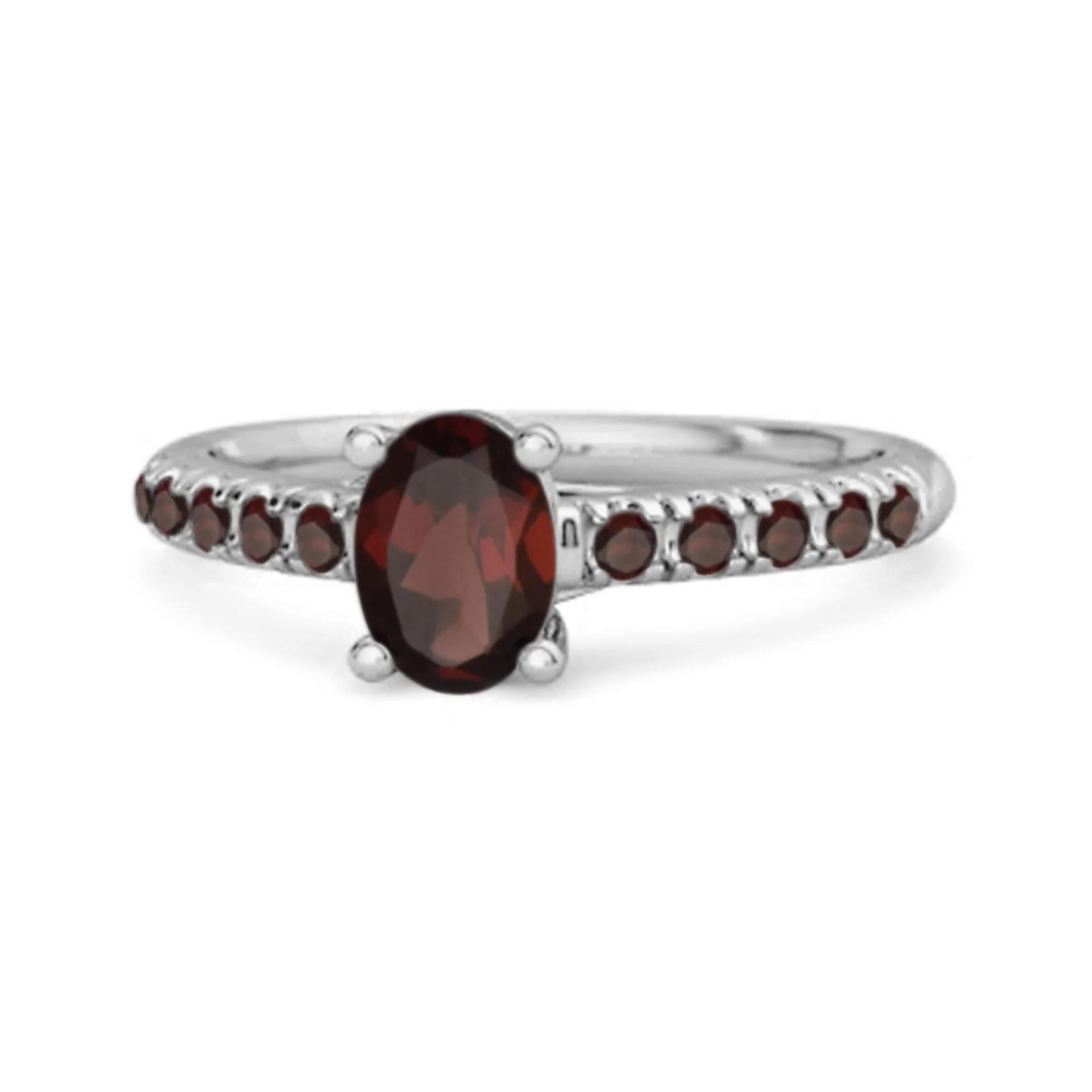 Silver Garnet Halo Ring