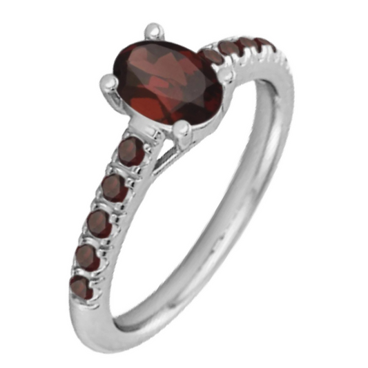 Silver Garnet Halo Ring