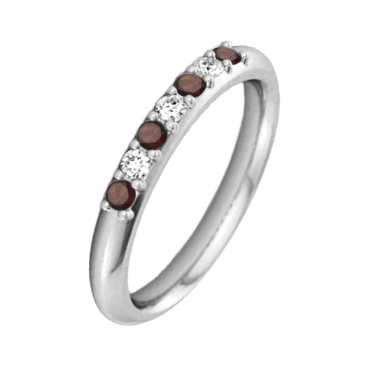 Silver Stackable Garnet  Ring