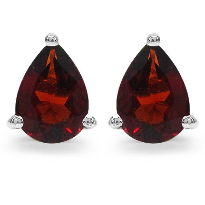 Silver Pear Shape Garnet Earring