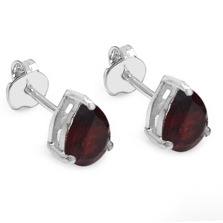 Silver Pear Shape Garnet Earring