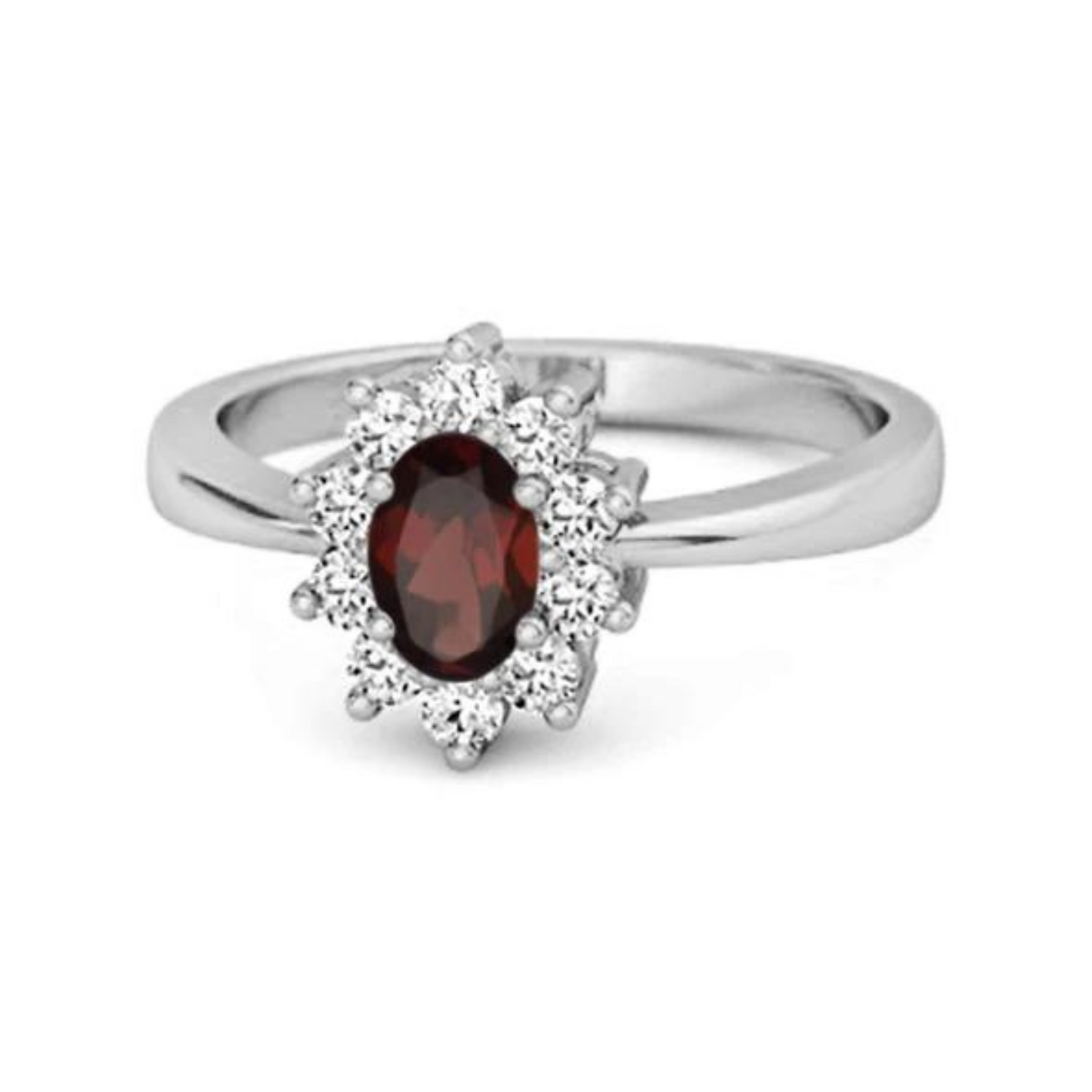 Garnet Sterling Silver Halo Ring