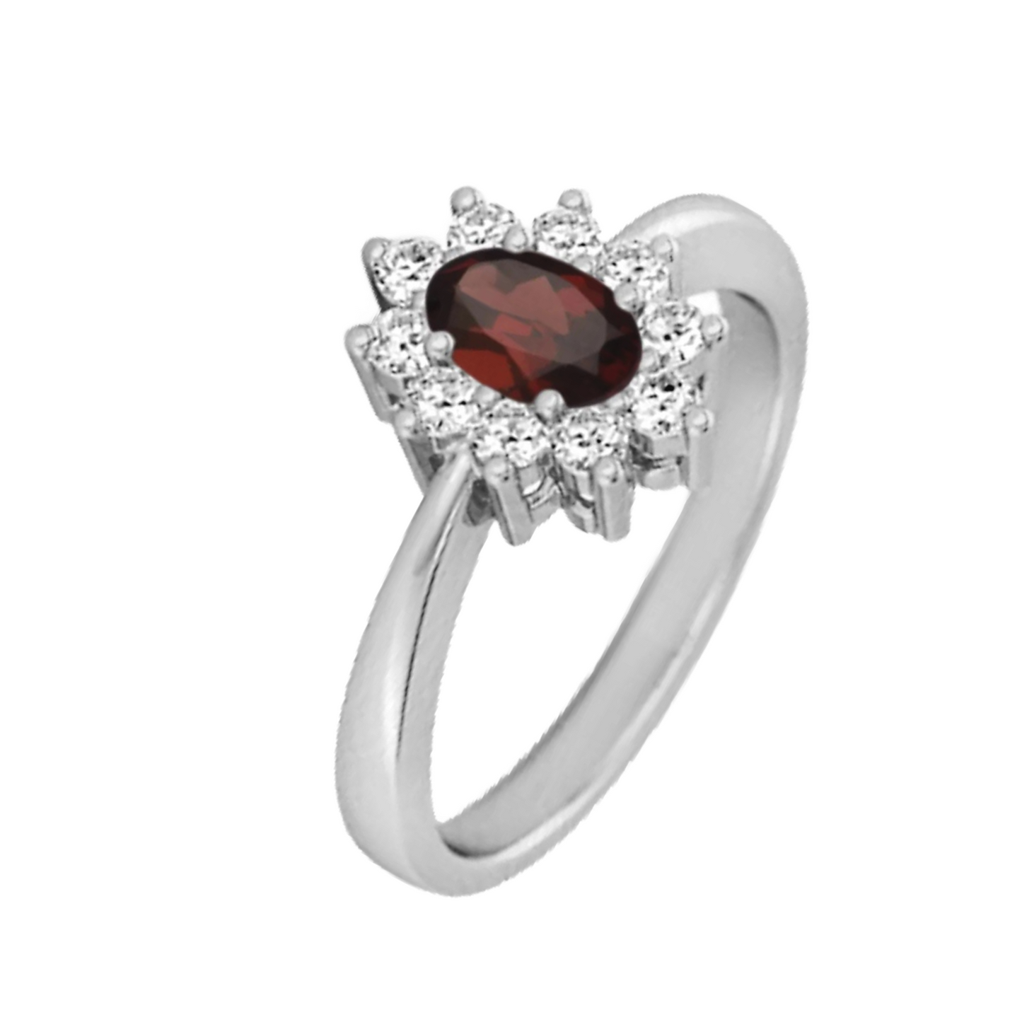 Garnet Sterling Silver Halo Ring