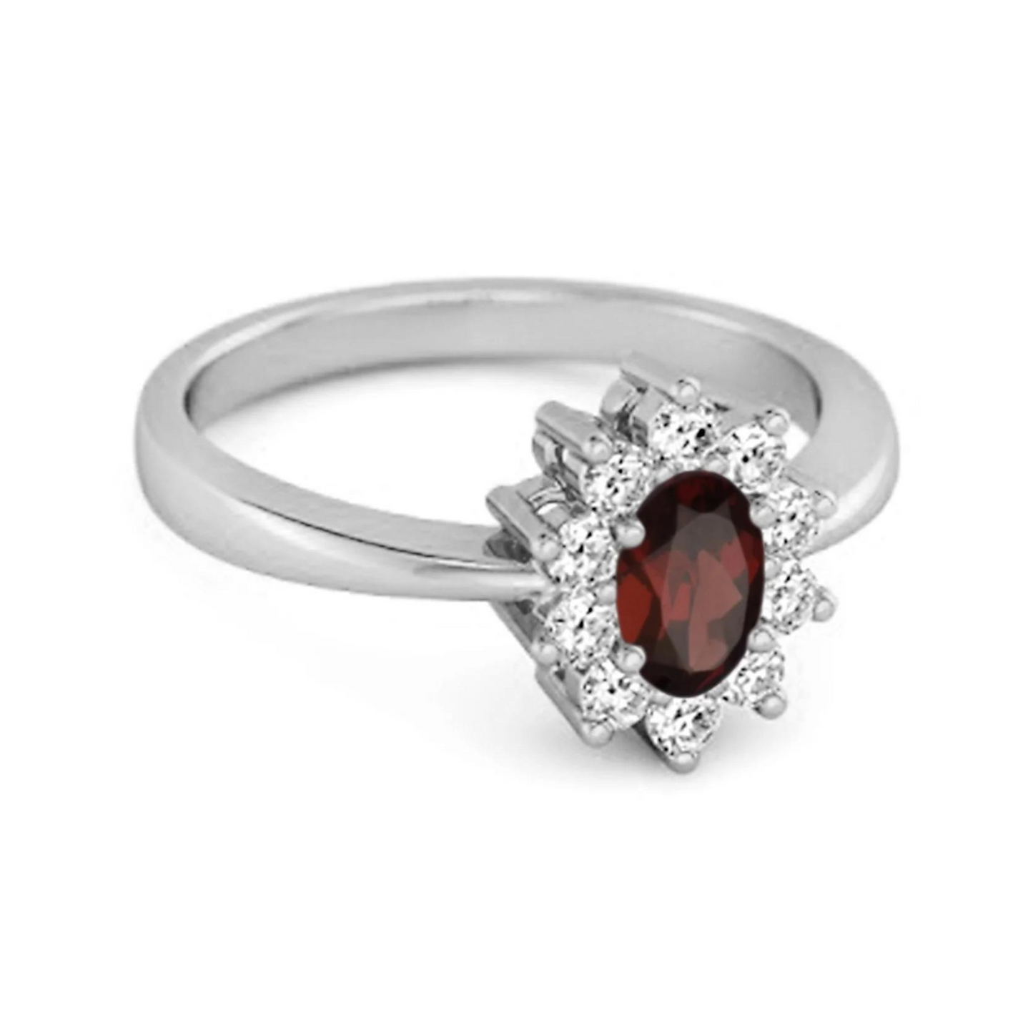 Garnet Sterling Silver Halo Ring