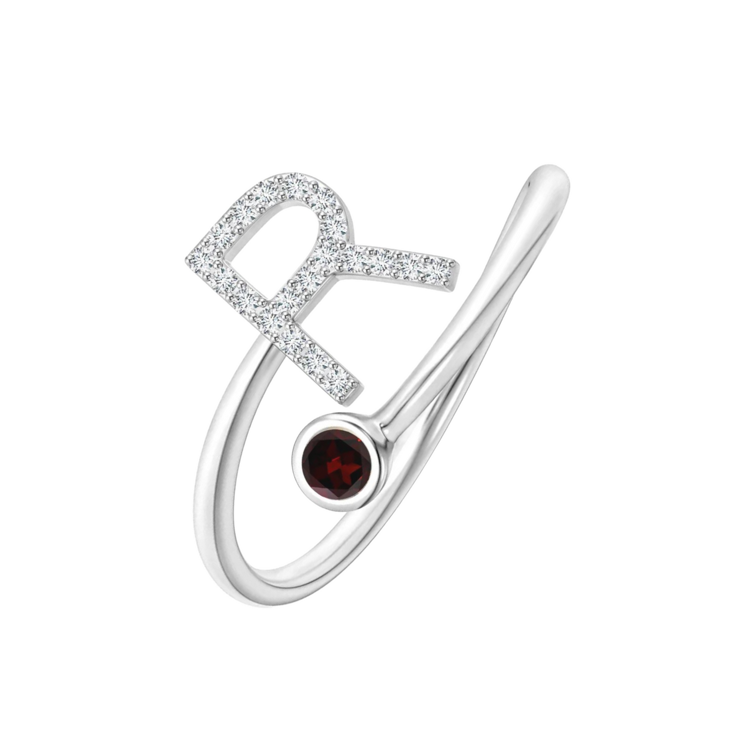 Silver Initial Garnet Ring