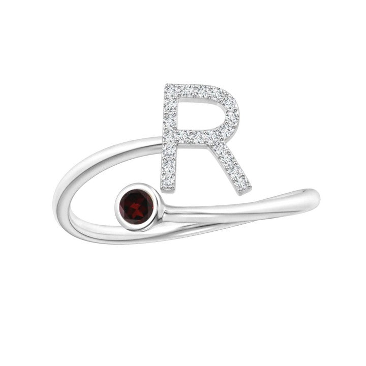 Silver Initial Garnet Ring