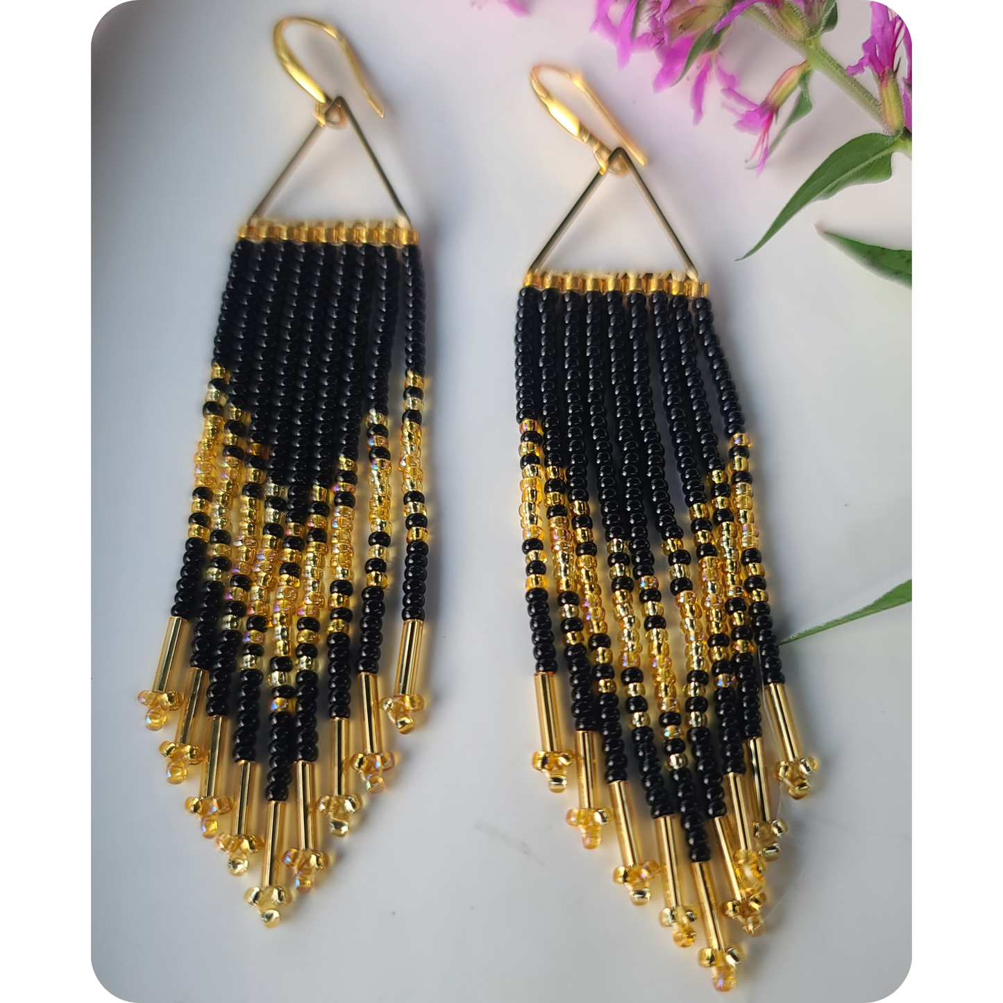 Black & Gold Fringe Earring