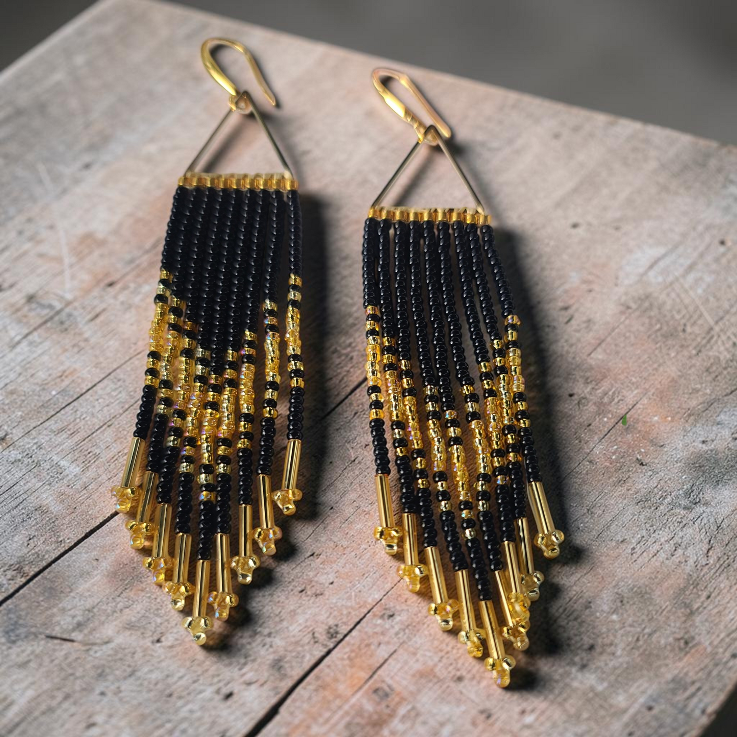 Black & Gold Fringe Earring