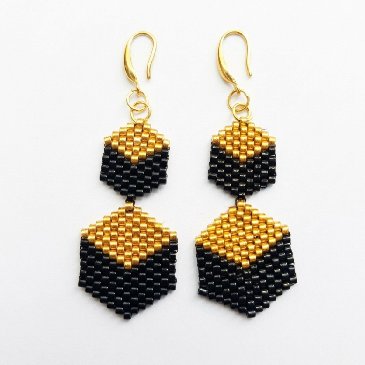 Beaded Black & Gold Earring