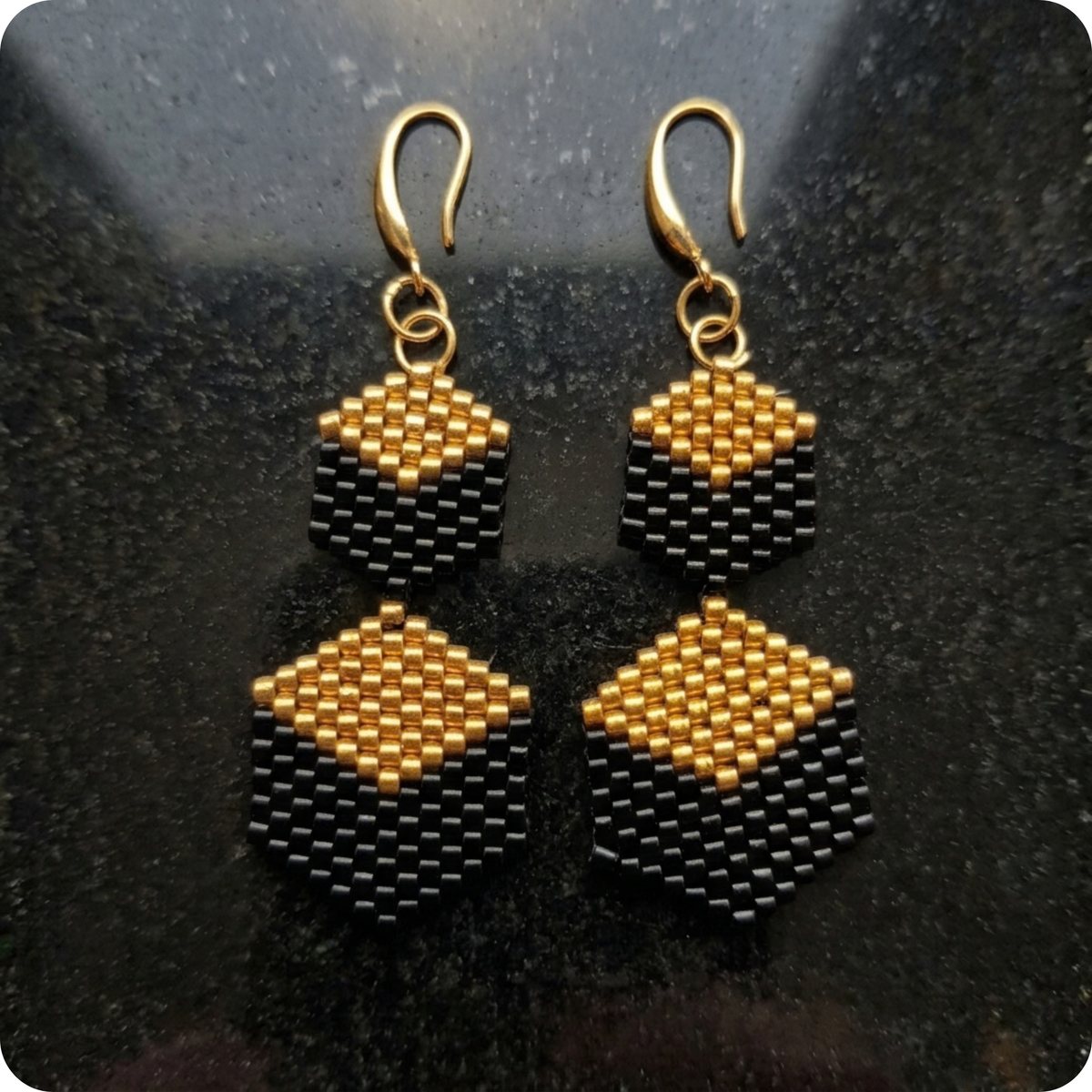 Beaded Black & Gold Earring