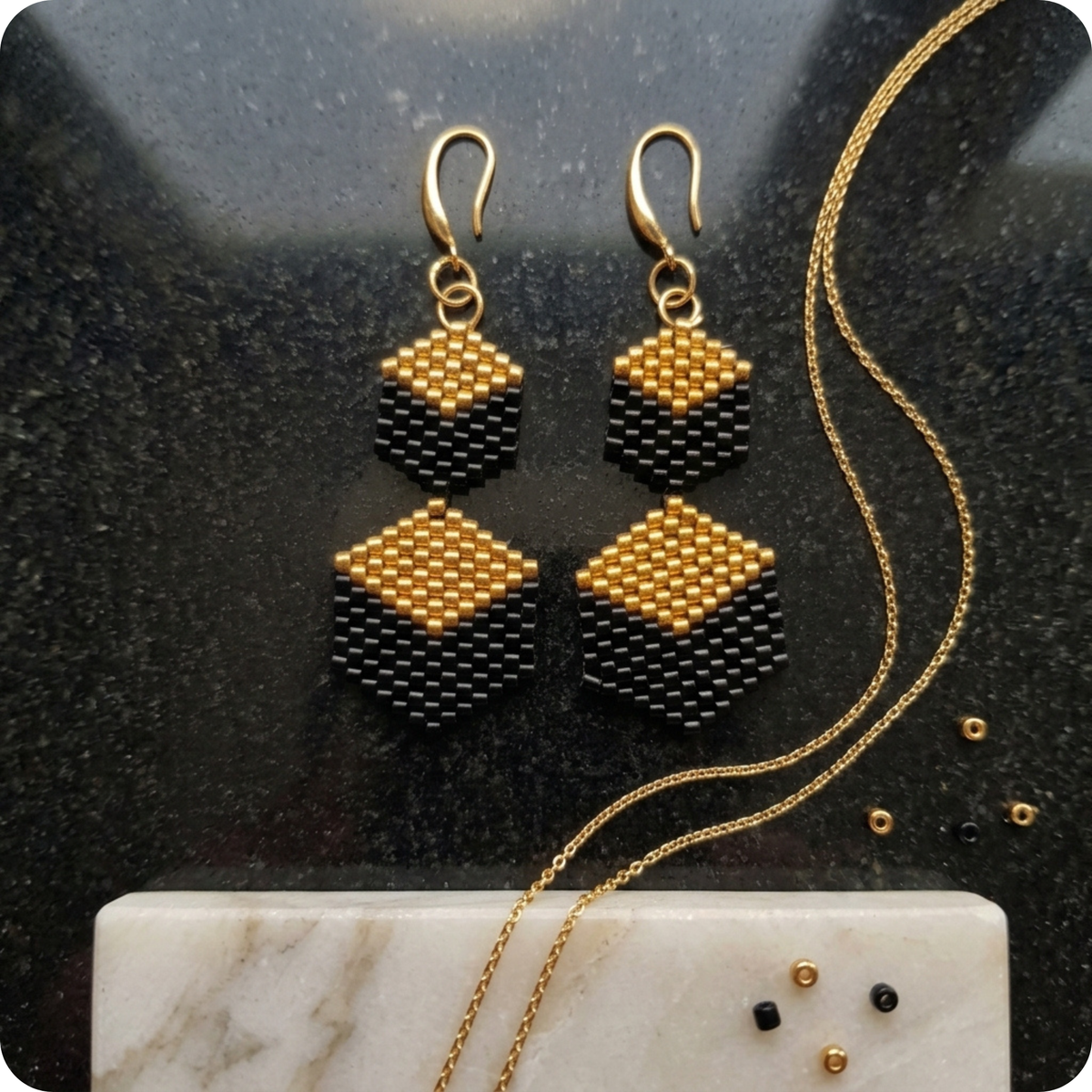 Beaded Black & Gold Earring