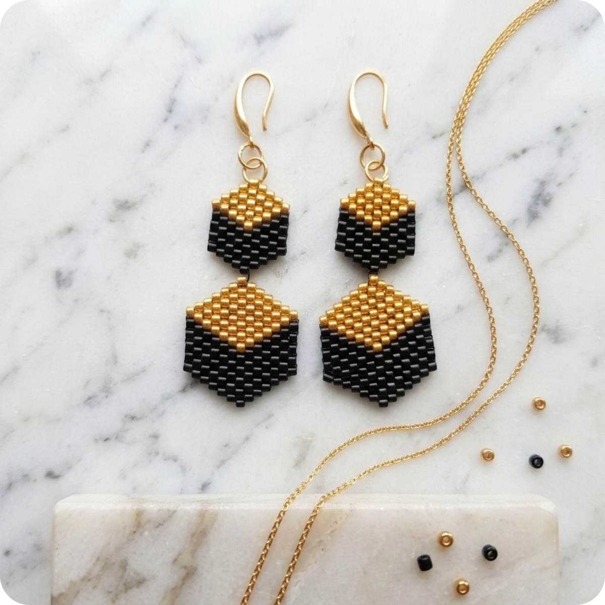Beaded Black & Gold Earring