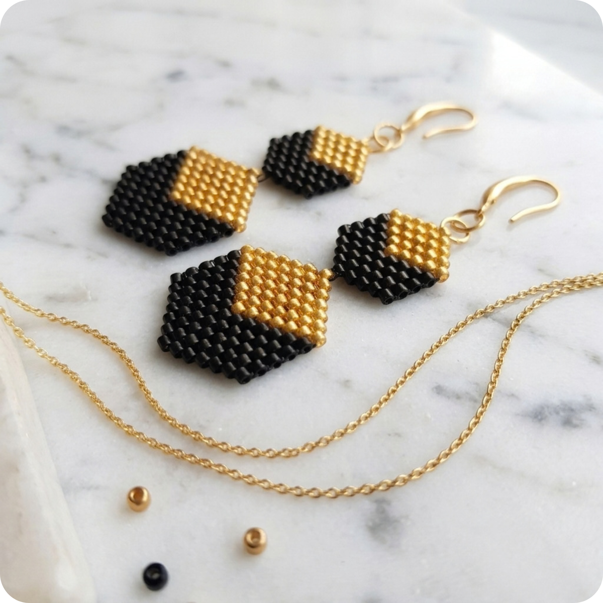 Beaded Black & Gold Earring