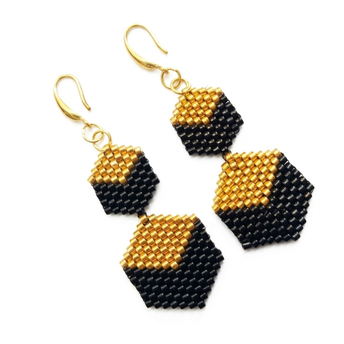 Beaded Black & Gold Earring