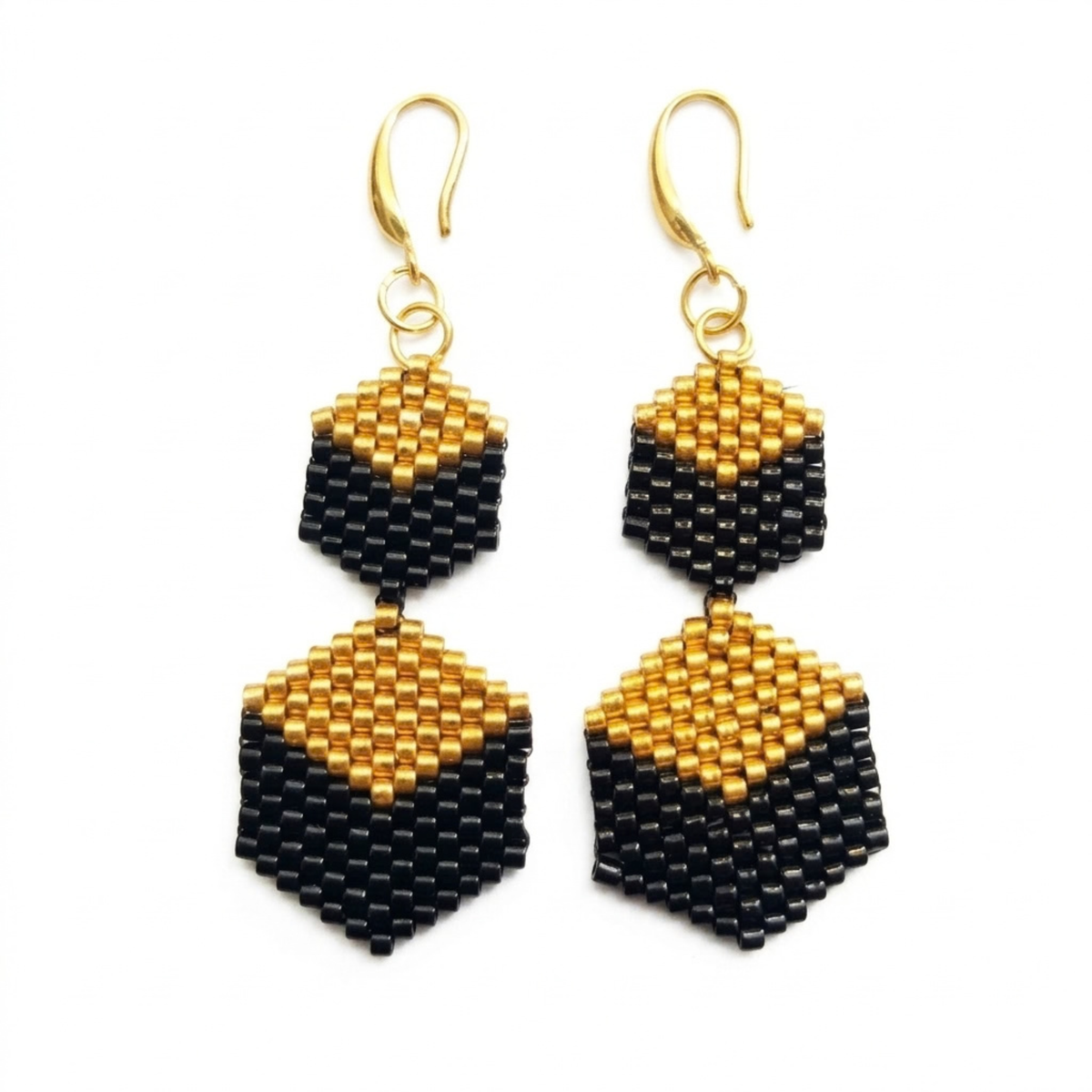 Beaded Black & Gold Earring