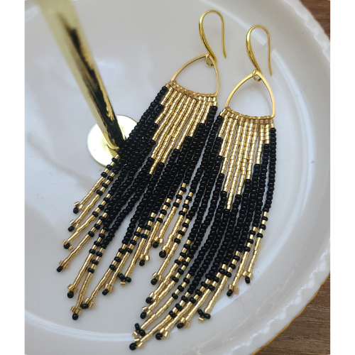 Fringe Earring Gold & Black