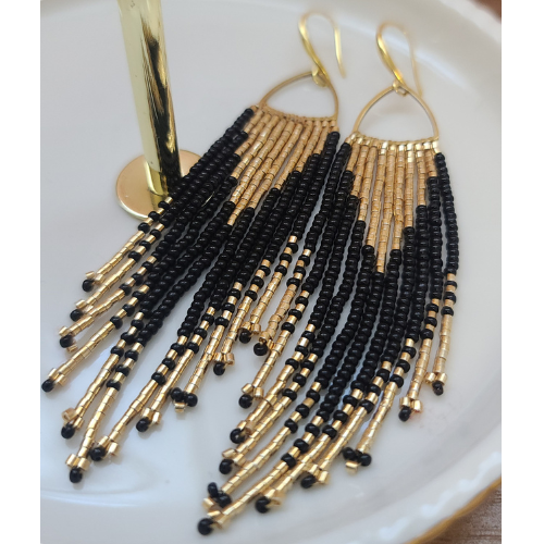 Fringe Earring Gold & Black
