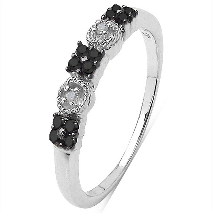 Silver Black & White Diamond Ring