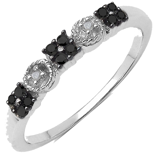 Silver Black & White Diamond Ring