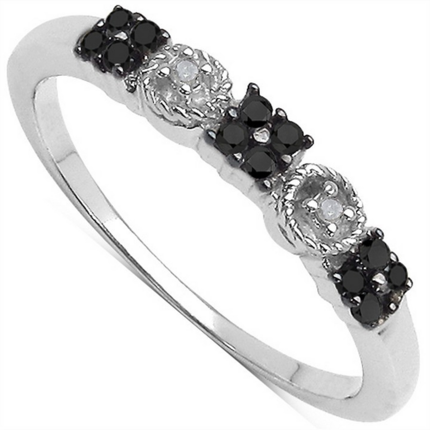 Silver Black & White Diamond Ring