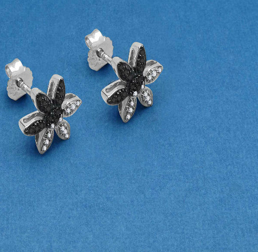 Silver Black Diamond Earring