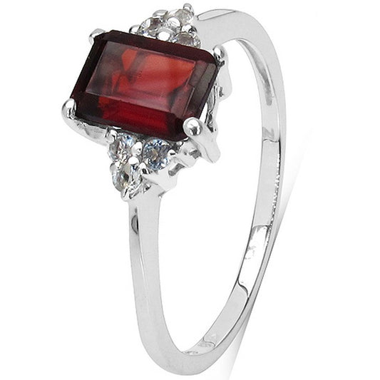 Silver Octagon Garnet Ring